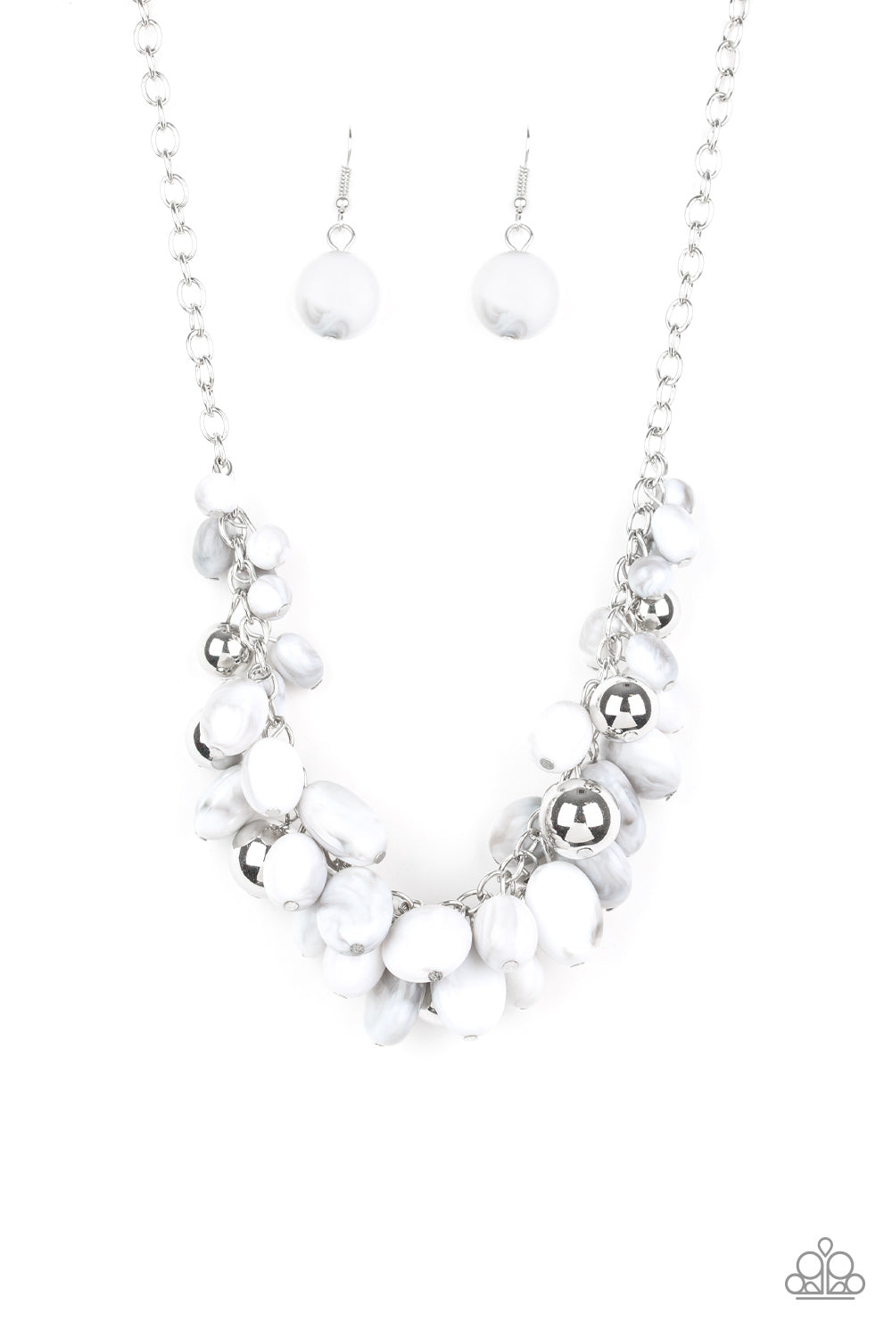 Paparazzi Accessories-Full Out Fringe White Acrylic Beads Necklace Set