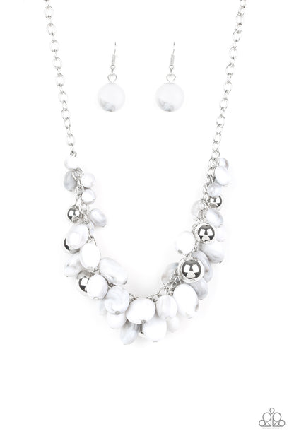 Paparazzi Accessories-Full Out Fringe White Acrylic Beads Necklace Set