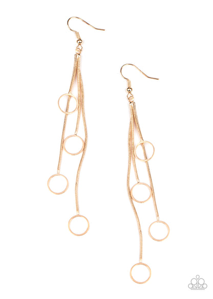 Paparazzi Accessories-Full Swing Shimmer Gold Earrings