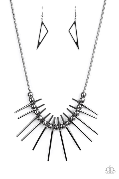 Paparazzi Accessories-Fully Charged Black Triangular Necklace Set