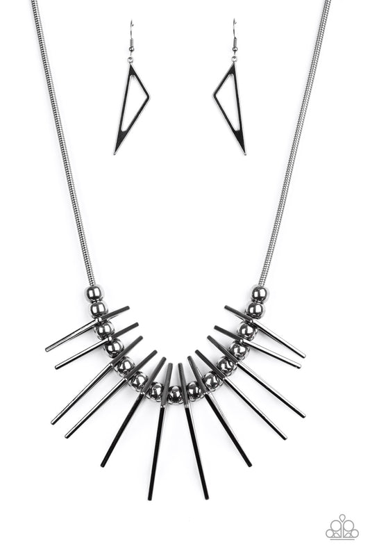 Paparazzi Accessories-Fully Charged Black Triangular Necklace Set