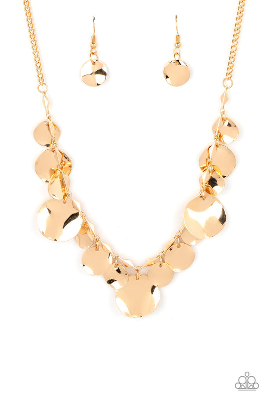 Paparazzi Accessories-GLISTEN Closely Gold Mismatched Hammered Necklace Set
