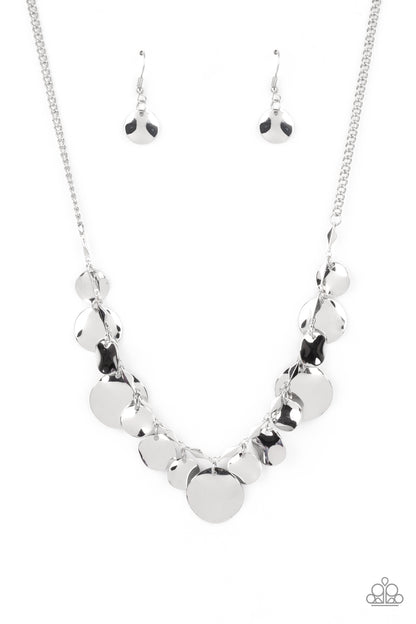 Paparazzi Accessories-GLISTEN Closely Silver Mismatched Discs Necklace Set