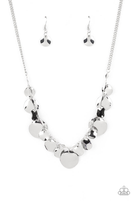 Paparazzi Accessories-GLISTEN Closely Silver Mismatched Discs Necklace Set