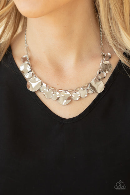 Paparazzi Accessories-GLISTEN Closely Silver Mismatched Discs Necklace Set