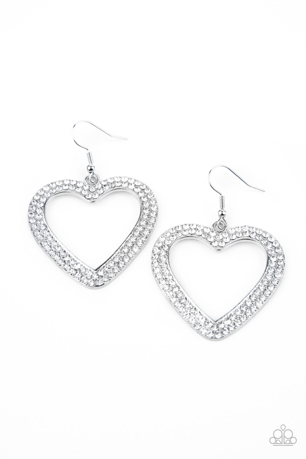 Paparazzi Accessories-GLISTEN To Your Heart Silver Rhinestone Earrings