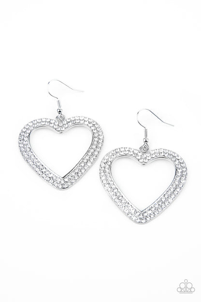 Paparazzi Accessories-GLISTEN To Your Heart Silver Rhinestone Earrings