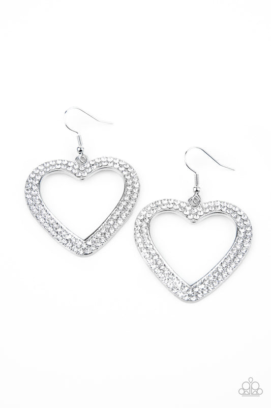 Paparazzi Accessories-GLISTEN To Your Heart Silver Rhinestone Earrings