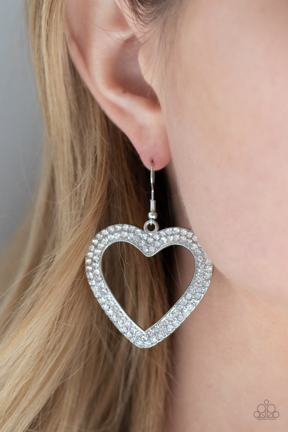 Paparazzi Accessories-GLISTEN To Your Heart Silver Rhinestone Earrings