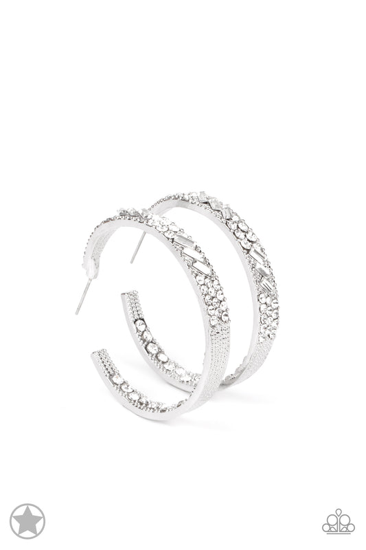 Paparazzi Accessories-GLITZY By Association Sparkly Silver Hoop Earrings