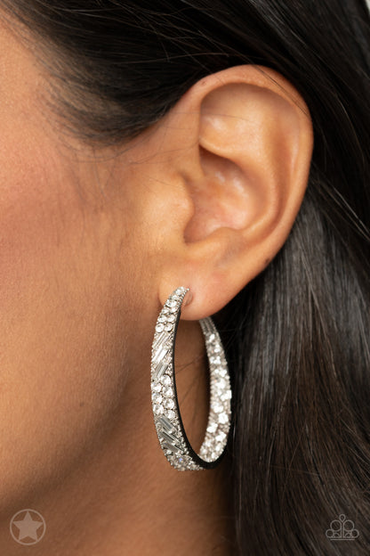 Paparazzi Accessories-GLITZY By Association Sparkly Silver Hoop Earrings