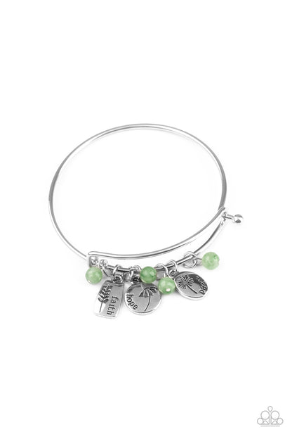 Paparazzi Accessories-GROWING Strong Green Stone Inspirational Charm Bracelet