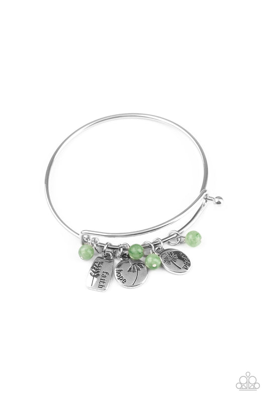 Paparazzi Accessories-GROWING Strong Green Stone Inspirational Charm Bracelet