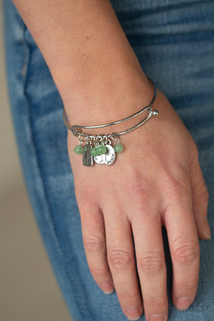 Paparazzi Accessories-GROWING Strong Green Stone Inspirational Charm Bracelet