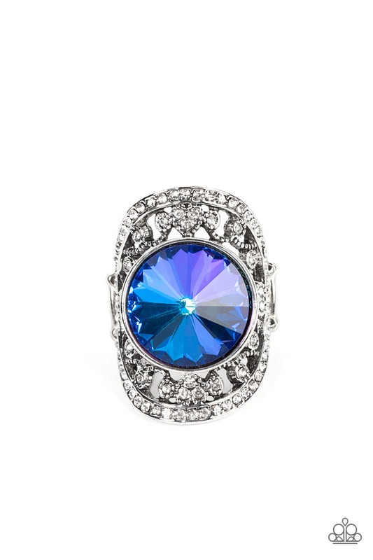 Paparazzi Accessories-Galactic Gardens Blue Iridescent Oval Rhinestone Ring