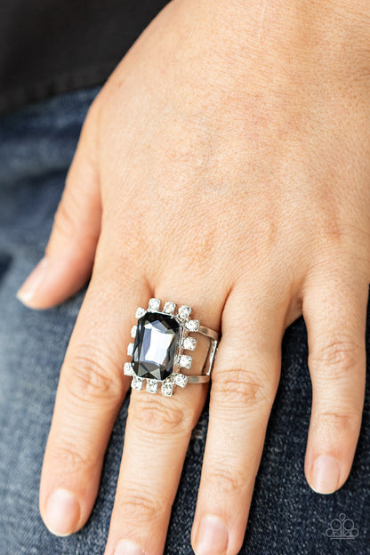 Paparazzi Accessories-Galactic Glamour Smoky/White Emerald Cut Rhinestone Ring