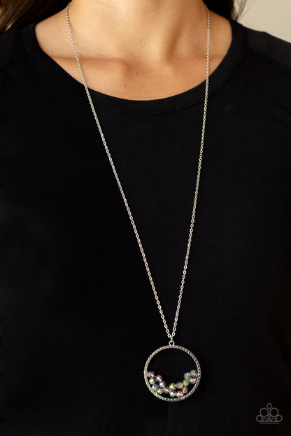 Paparazzi Accessories-Galactic Glow Multi Iridescent Crystal Bead Hoop Necklace Set