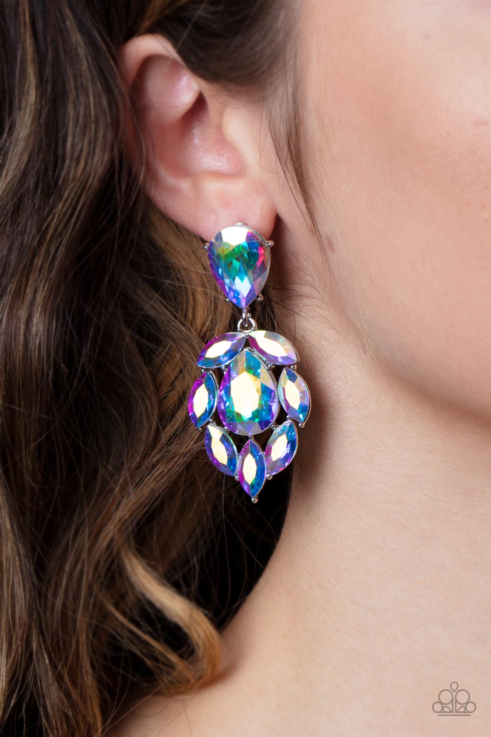 Paparazzi Accessories-Galactic Go-Getter Marquise Cut Oil Spill Teardrop Earring