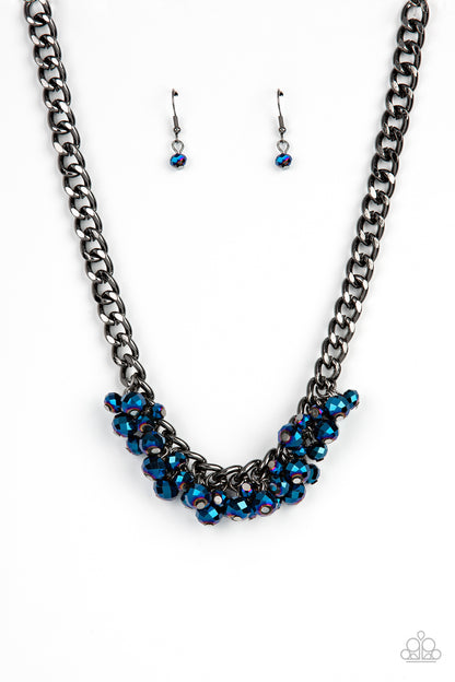 Paparazzi Accessories-Galactic Knockout Blue Metallic Blue Bead Cluster Necklace Set