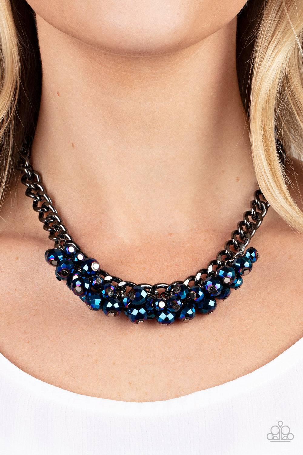 Paparazzi Accessories-Galactic Knockout Blue Metallic Blue Bead Cluster Necklace Set