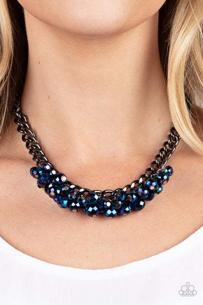Paparazzi Accessories-Galactic Knockout Blue Metallic Blue Bead Cluster Necklace Set