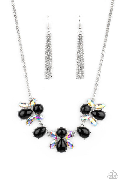 Paparazzi Accessories-Galaxy Gallery Black Round/Teardrop Iridescent Bead Necklace Set