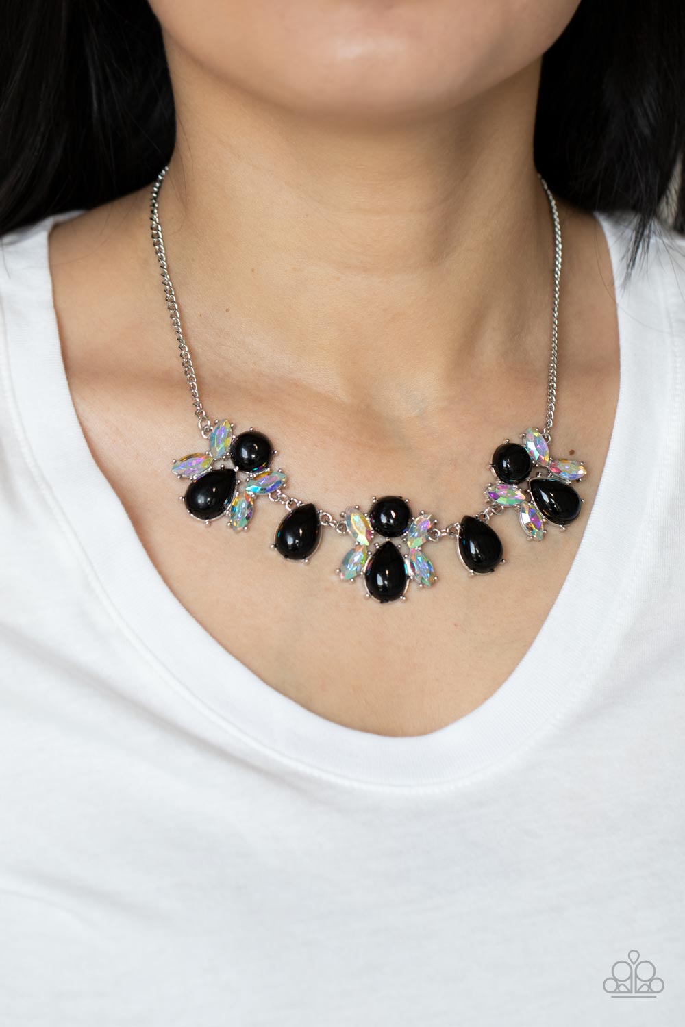 Paparazzi Accessories-Galaxy Gallery Black Round/Teardrop Iridescent Bead Necklace Set