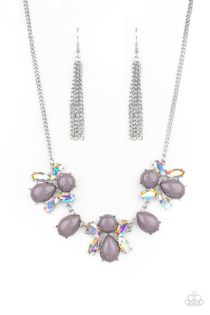 Paparazzi Accessories-Galaxy Gallery Silver Iridescent Gray Teardrop Necklace Set
