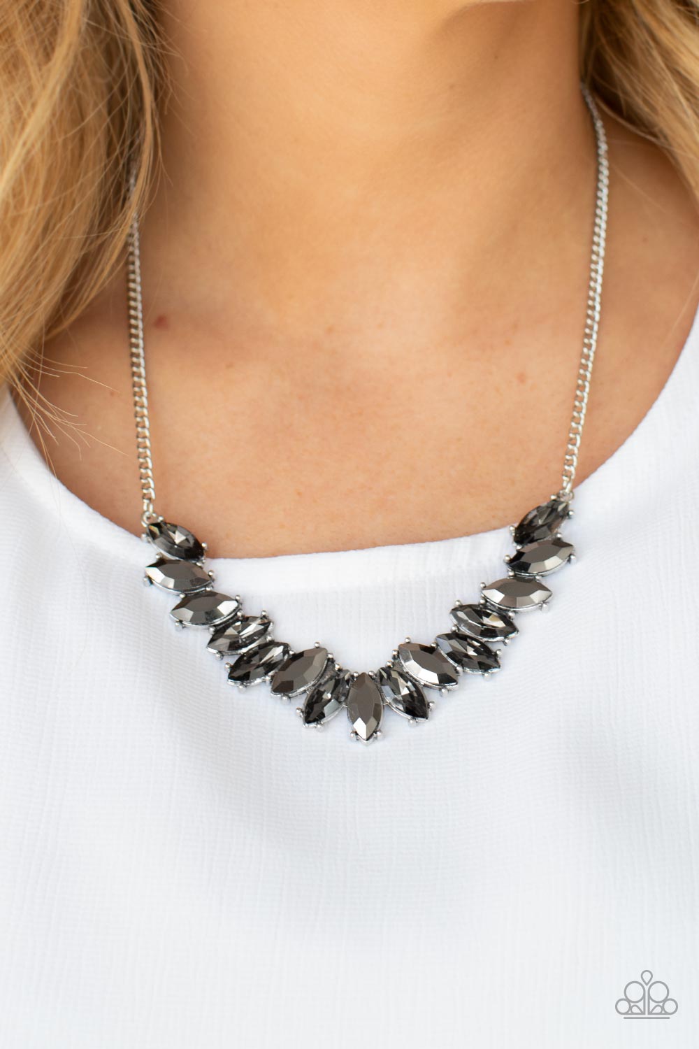 Paparazzi Accessories-Galaxy Game-Changer Sparkly Hematite Rhinestone Necklace Set