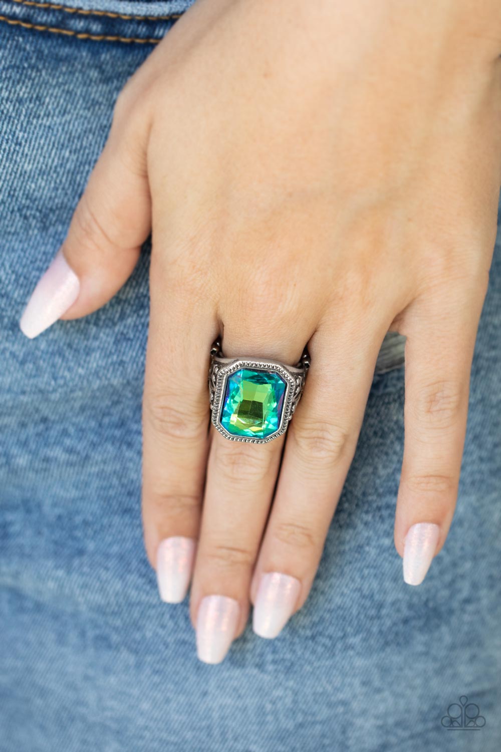 Paparazzi Accessories-Galaxy Goddess Green Emerald Cut Ring