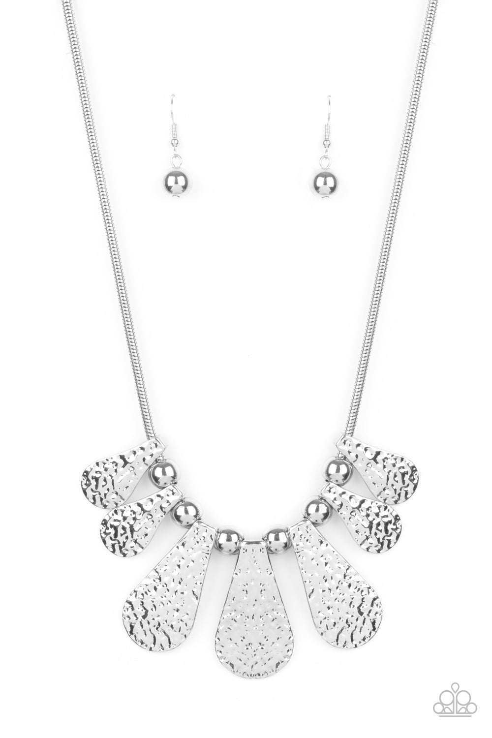 Paparazzi Accessories-Gallery Goddess Silver Herringbone Necklace Set