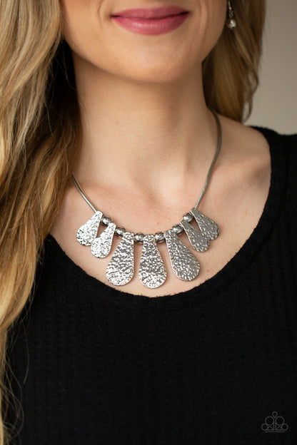 Paparazzi Accessories-Gallery Goddess Silver Herringbone Necklace Set