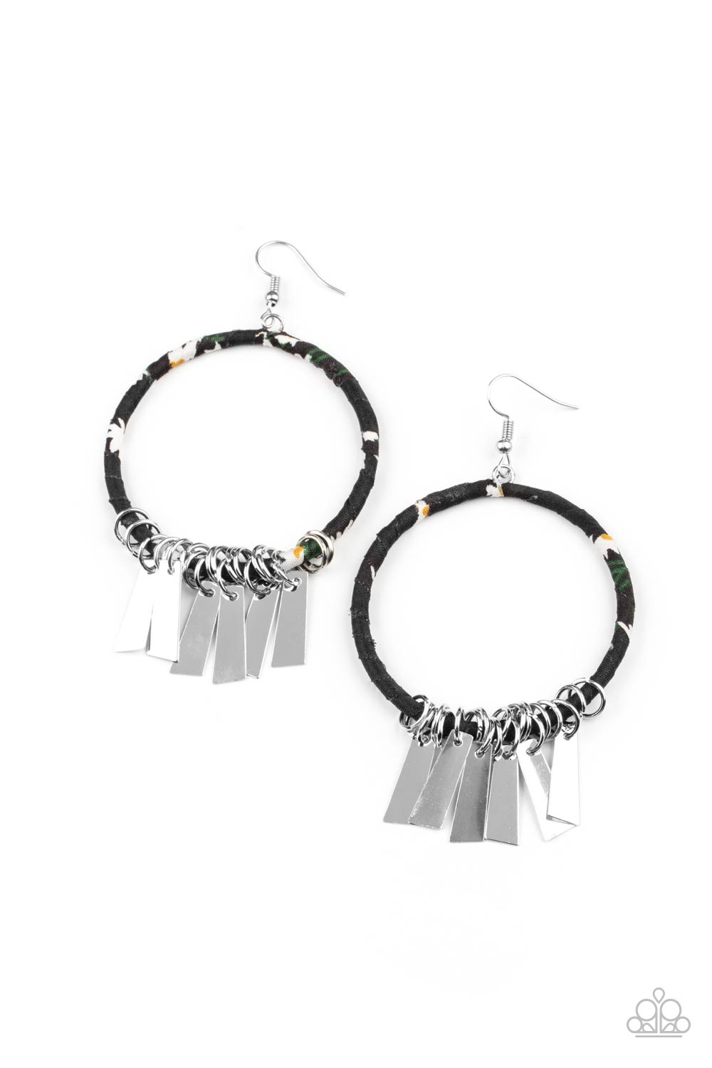 Paparazzi Accessories-Garden Chimes Black Yellow Floral Fringe Earrings