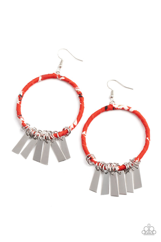 Paparazzi Accessories-Garden Chimes Red Floral Wrap Earrings