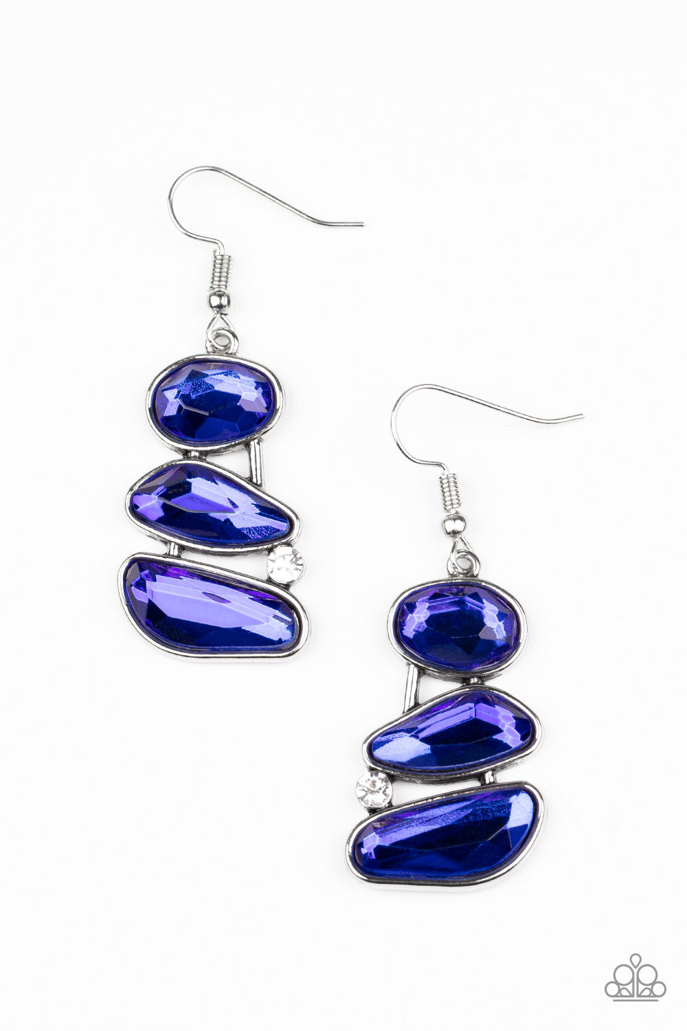 Paparazzi Accessories-Gem Galaxy Blue Glittery Rhinestone Earrings