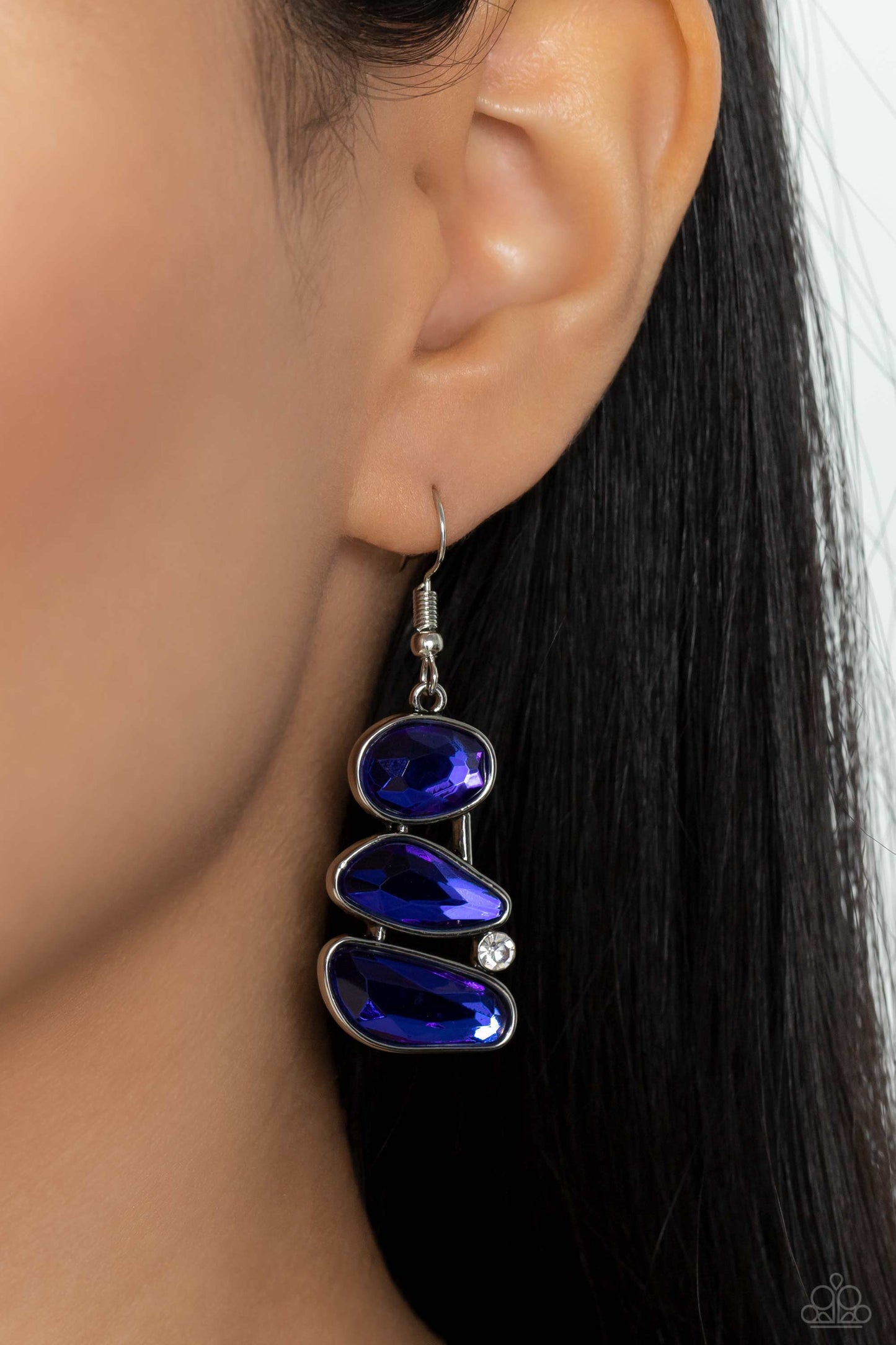 Paparazzi Accessories-Gem Galaxy Blue Glittery Rhinestone Earrings