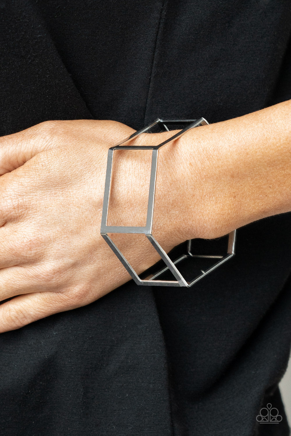 Paparazzi Accessories-Gen HEX Silver Hexagonal Cuff Bracelet