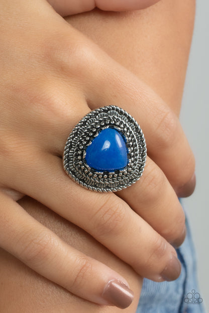 Paparazzi Accessories-Genuinely Gemstone Blue Studded Oversized Ring