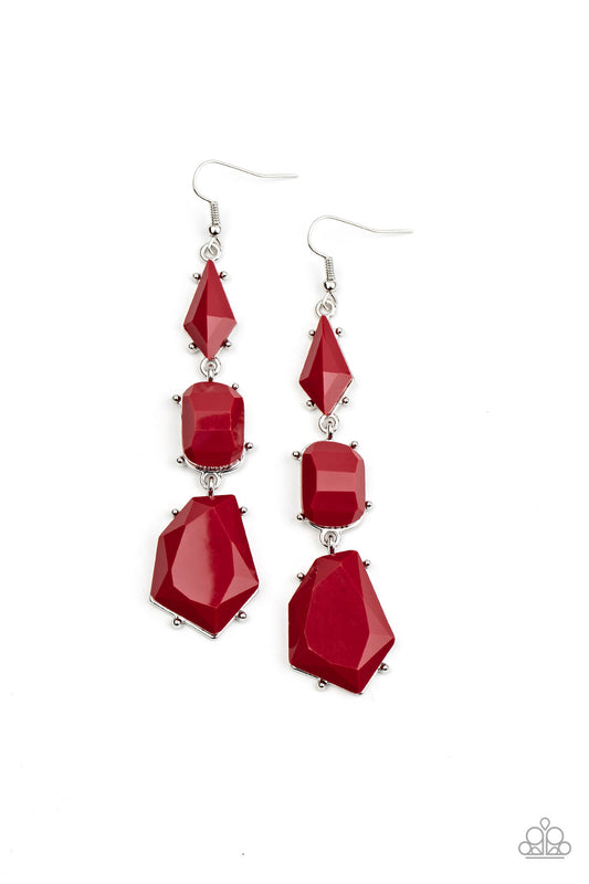 Paparazzi Accessories-Geo Getaway Red Earrings