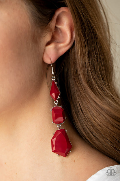 Paparazzi Accessories-Geo Getaway Red Earrings