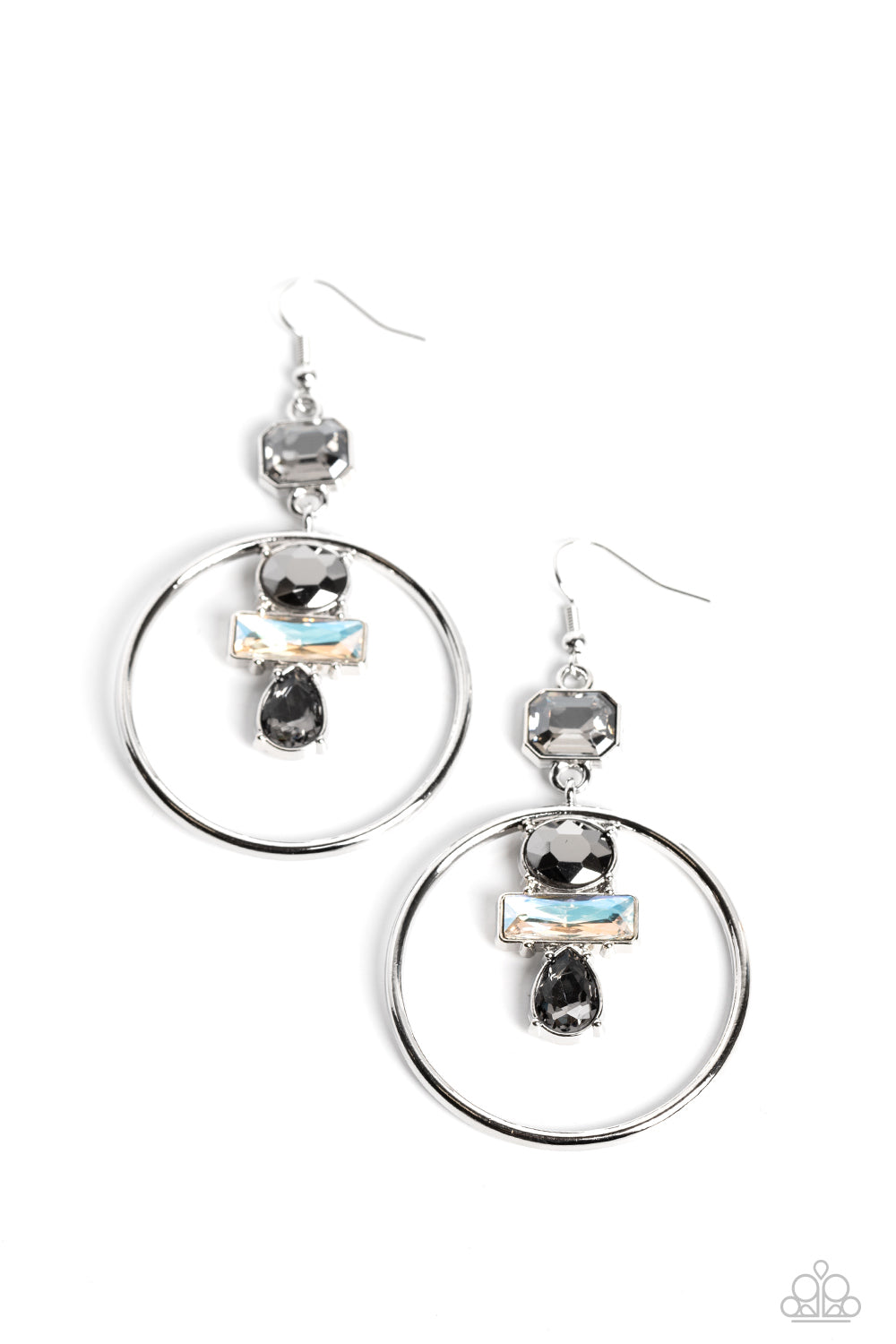 Paparazzi Accessories-Geometric Glam Silver Ascher Cut Smoky Hoop Earrings