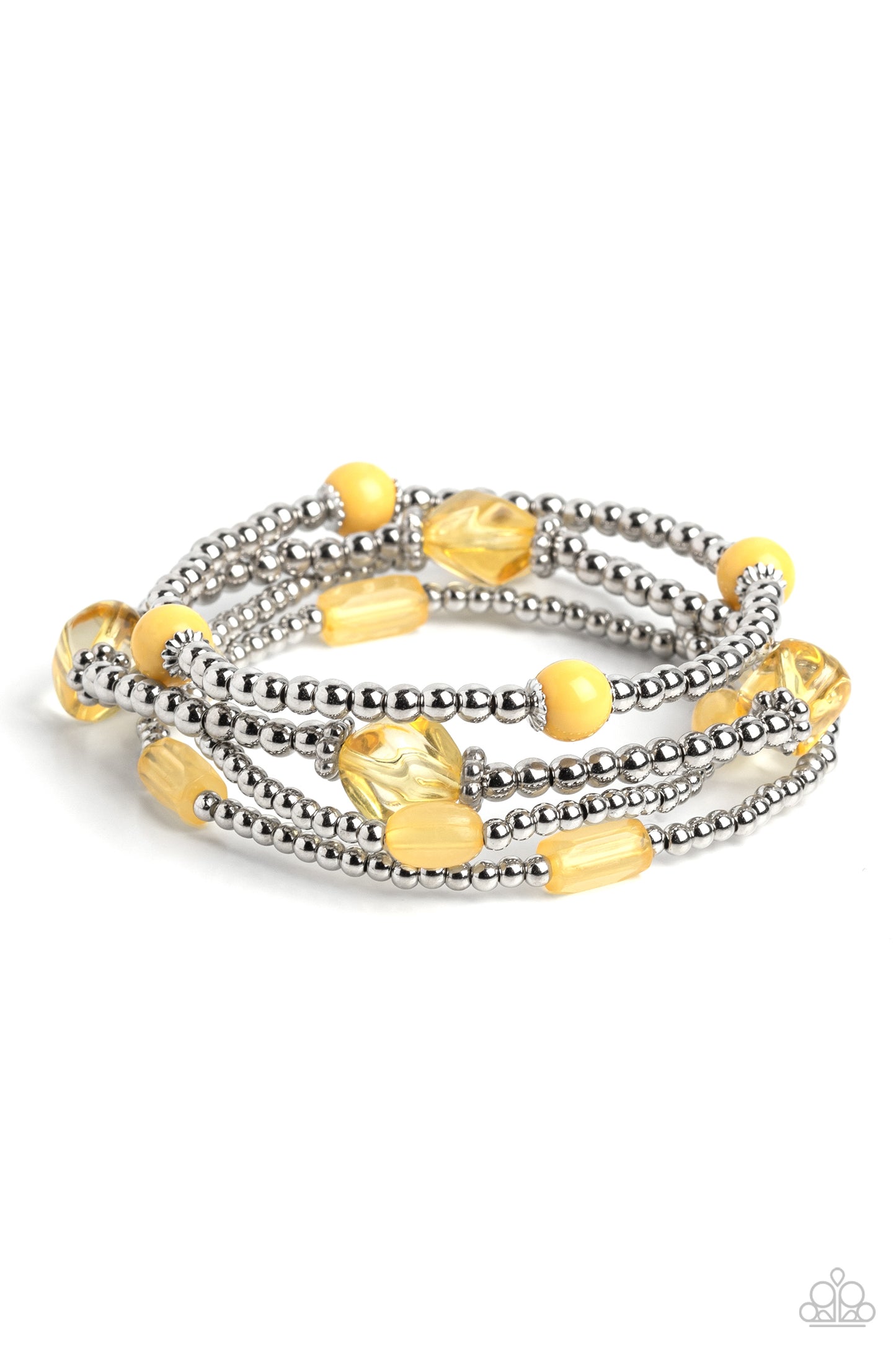 Paparazzi Accessories-Geometric Guru Yellow Acrylic Bead Bracelet