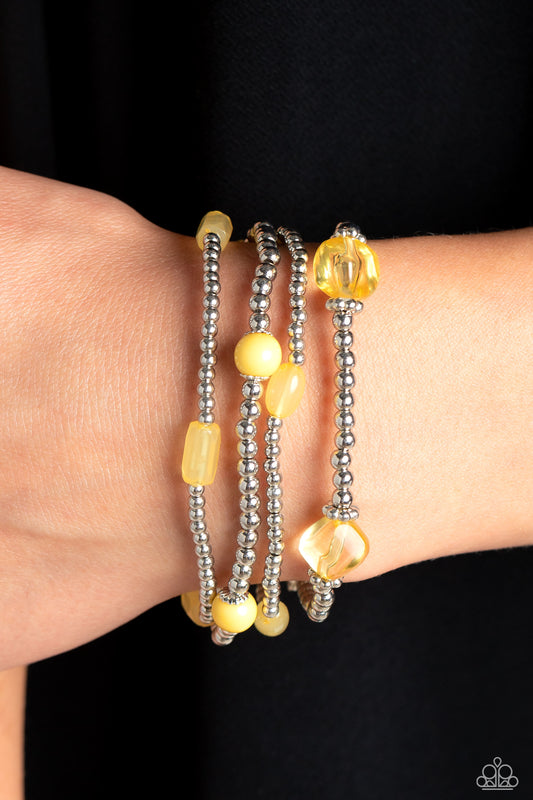 Paparazzi Accessories-Geometric Guru Yellow Acrylic Bead Bracelet