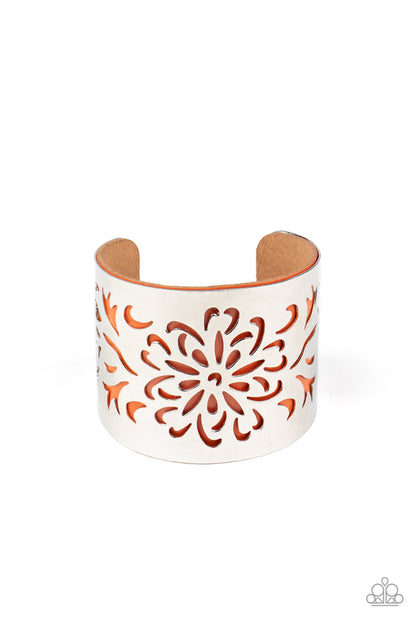 Paparazzi Accessories-Get Your Bloom On Orange Floral Cuff Bracelet
