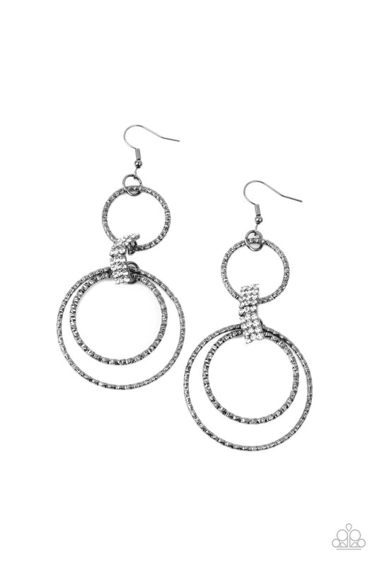 Paparazzi Accessories-Getting Hitched Black Trio Hoop Earrings