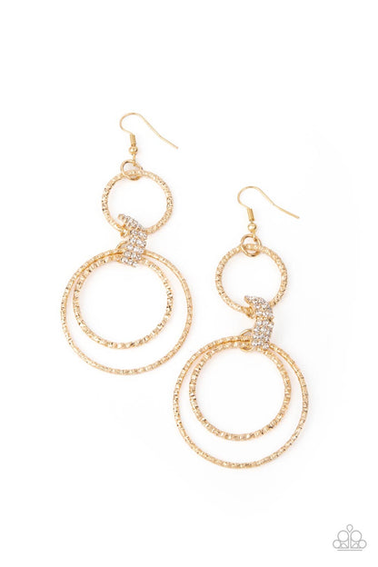 Paparazzi Accessories-Getting Hitched Gold textured Hoop Earrings