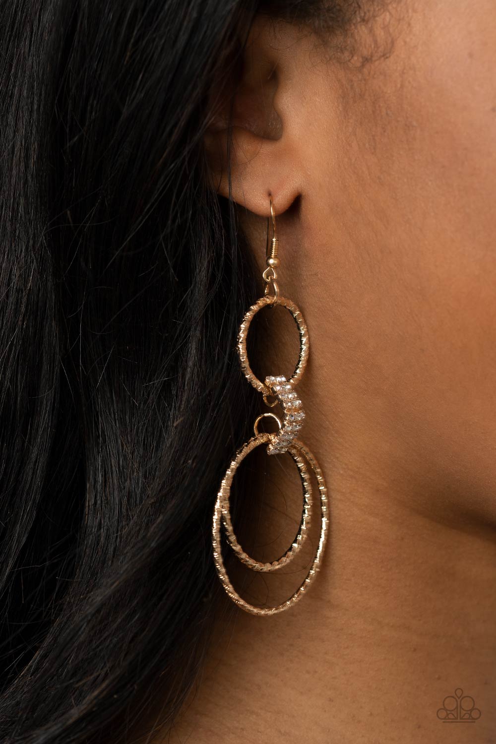 Paparazzi Accessories-Getting Hitched Gold textured Hoop Earrings