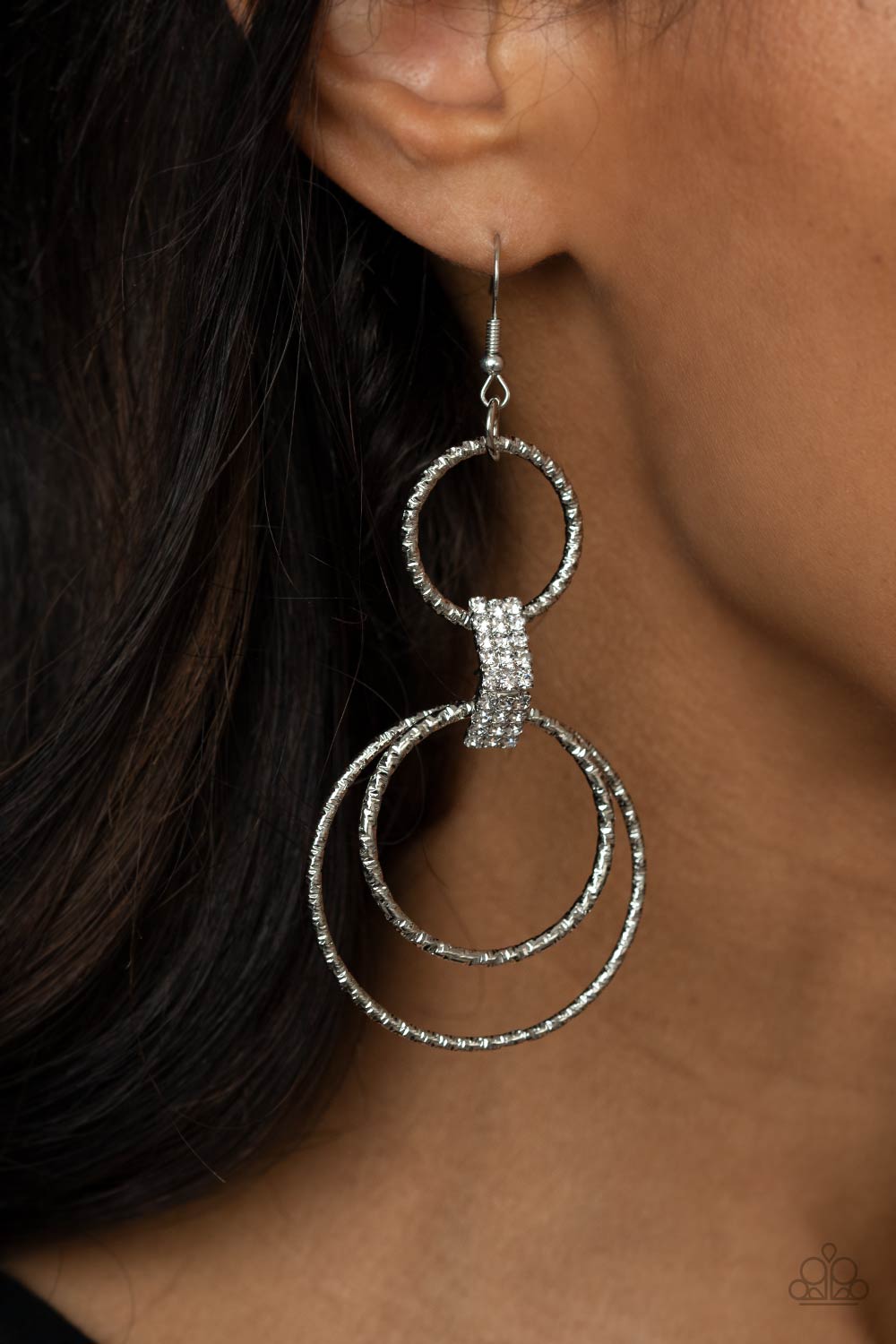 Paparazzi Accessories-Getting Hitched White Trio Hoop Earrings