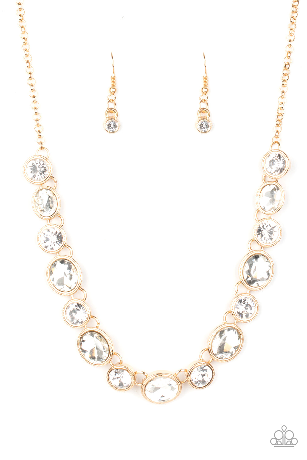 Paparazzi Accessories-Girls Gotta Glow Gold Oval Necklace Set