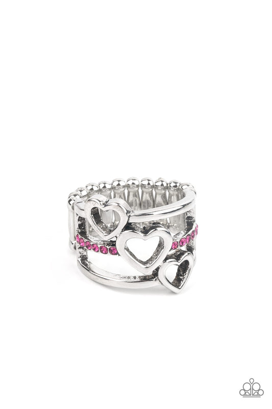 Paparazzi Accessories-Give Me AMOR Pink Glittery Trio Heart Ring